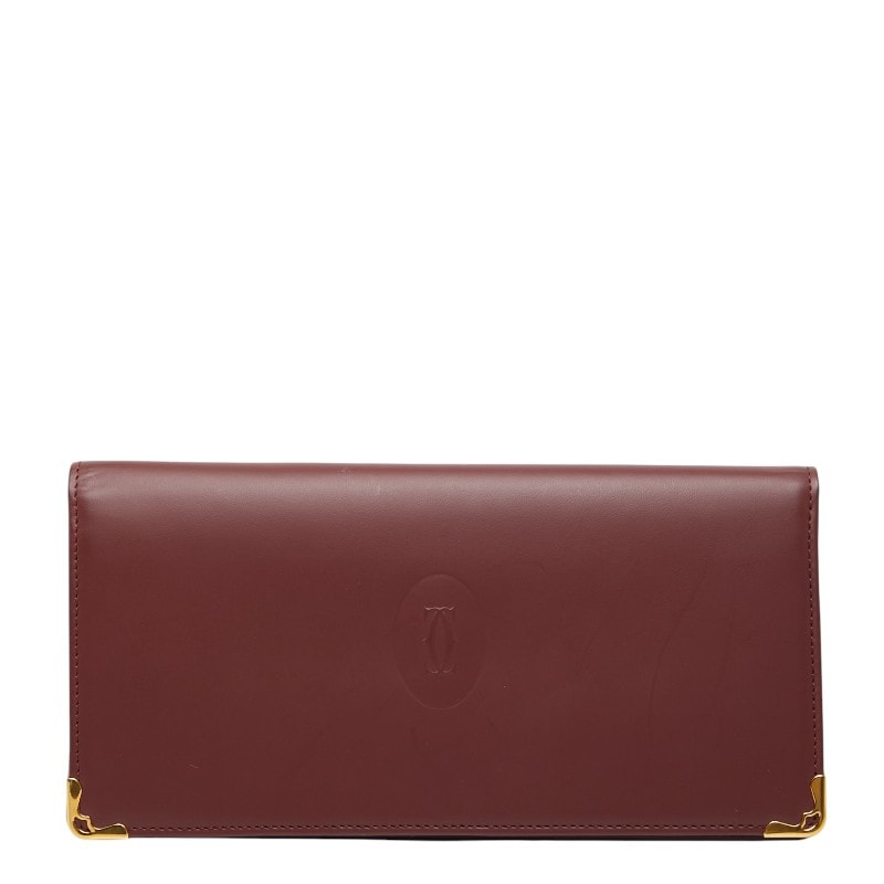 カルティエ マストライン 長財布 ボルドー ワインレッド レザー レディース CARTIER 【中古】