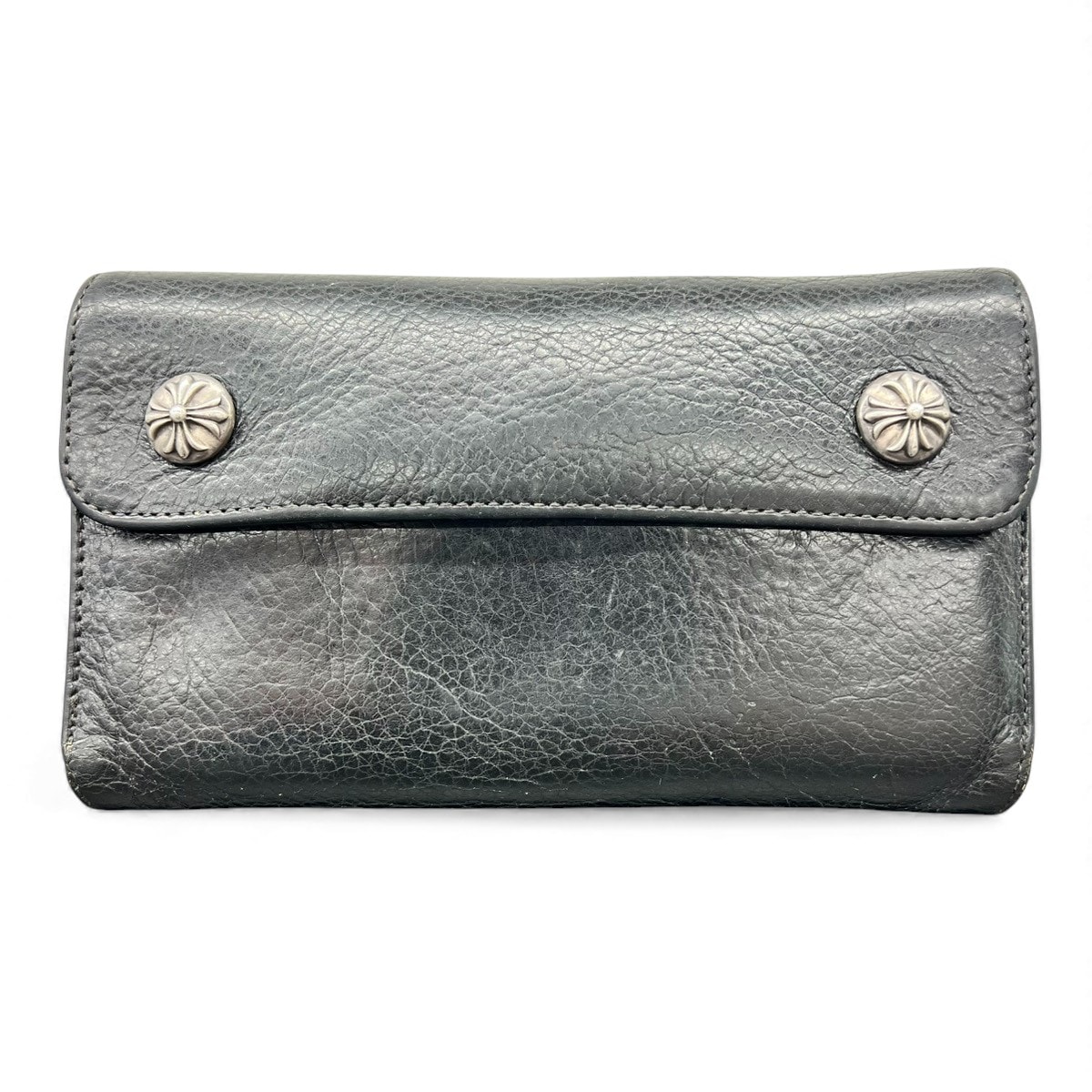 Chrome Hearts Wave Cross Ball Button Leather Wallet "Black/Silver"