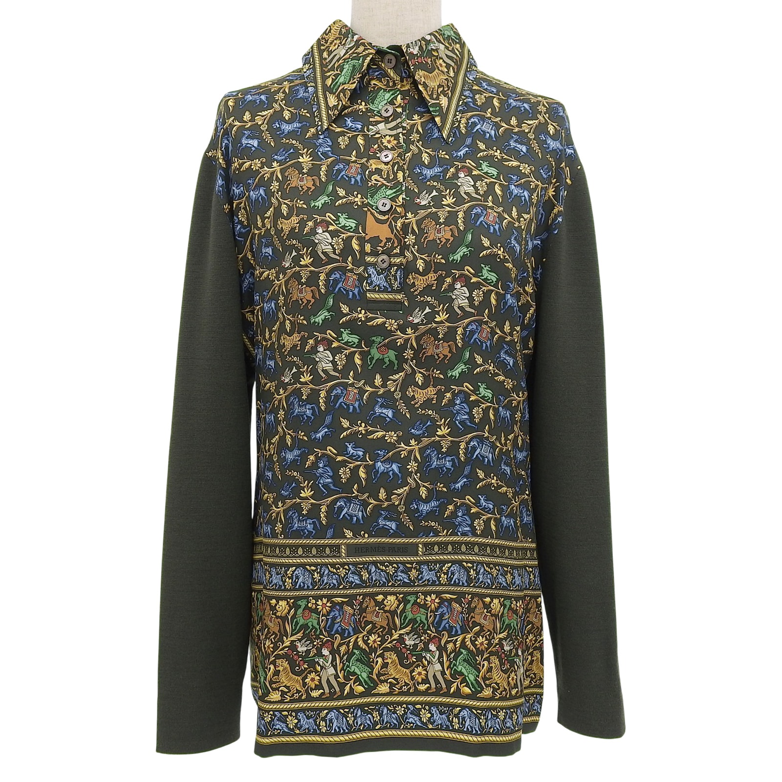 極美品 エルメス 長袖ポロシャツ CHASSEEN INDE マルチ レディース M