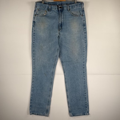 古着 カーハート Carhartt デニムパンツ ジーパン 5ポケット ワンポイント ロゴ ワークパンツ テーパード 大きいサイズ w38 L34 ブルー メンズ