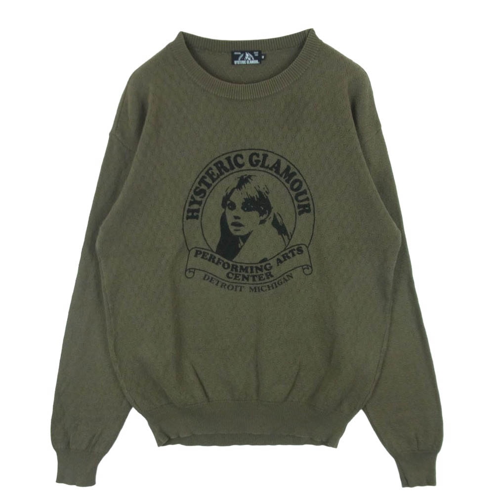 HYSTERIC GLAMOUR ヒステリックグラマー 19AW 02193NS01 HG ARTS CENTER アーチラベルロゴ コットン ニット セーター グレイッシュオリーブ系 M【中古】