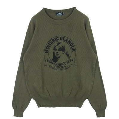 HYSTERIC GLAMOUR ヒステリックグラマー 19AW 02193NS01 HG ARTS CENTER アーチラベルロゴ コットン ニット セーター グレイッシュオリーブ系 M【中古】