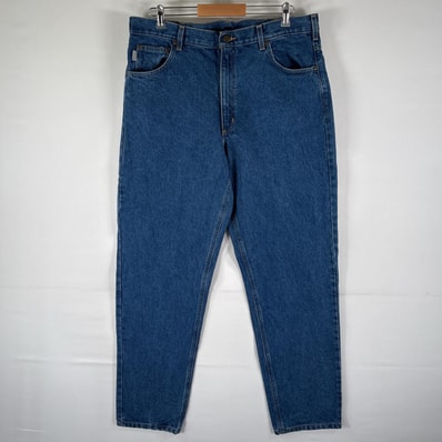 古着 カーハート Carhartt デニムパンツ テーパード 5ポケット ワークパンツ ジップ 色落ち w38 L34 ブルー メンズ
