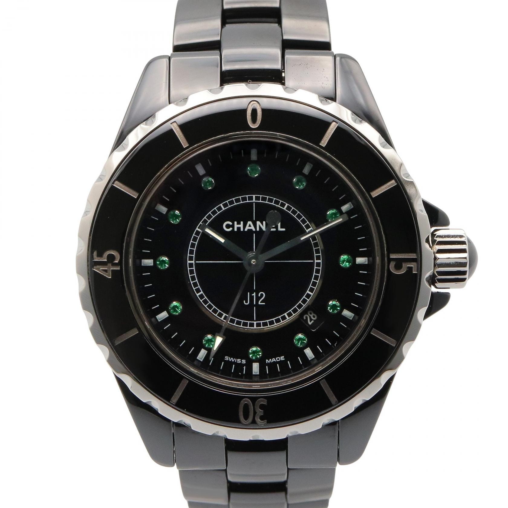 シャネル CHANEL J12 10周年アニバーサリー 腕時計 時計 セラミック エメラルド レディース ブラック系 H2679 【中古】