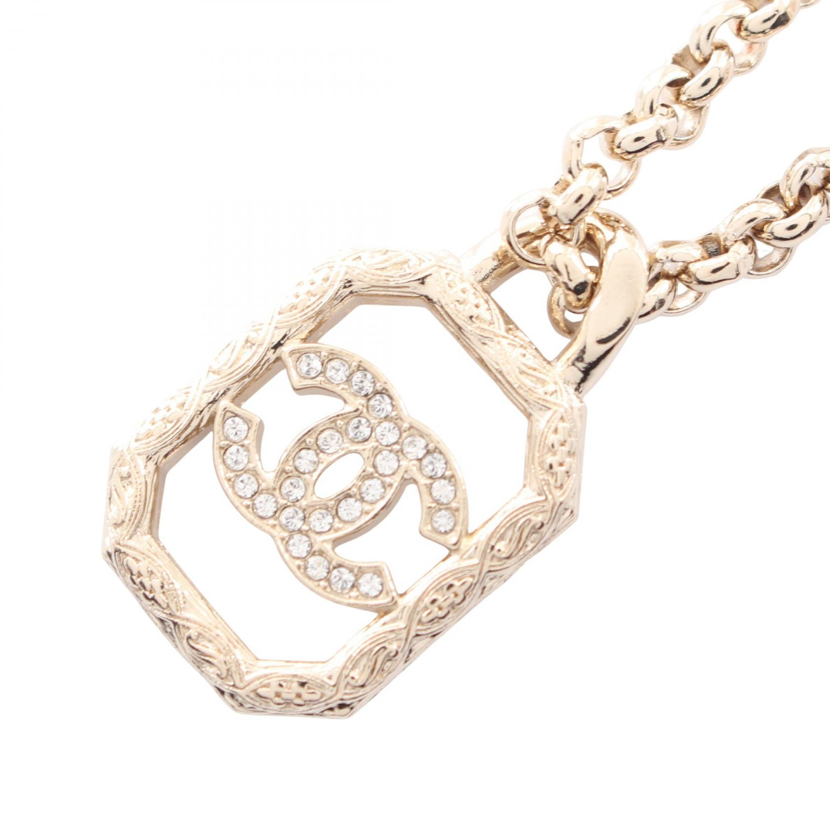 シャネル CHANEL ココマーク スクエア ネックレス ジュエリー GP(ゴールドメッキ) ラインストーン レディース ゴールド系 B23K 【中古】