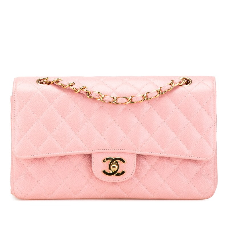 シャネル マトラッセ ココマーク Wフラップ チェーン ショルダーバッグ ハンドバッグ ピンク キャビアスキン レディース CHANEL 【中古】