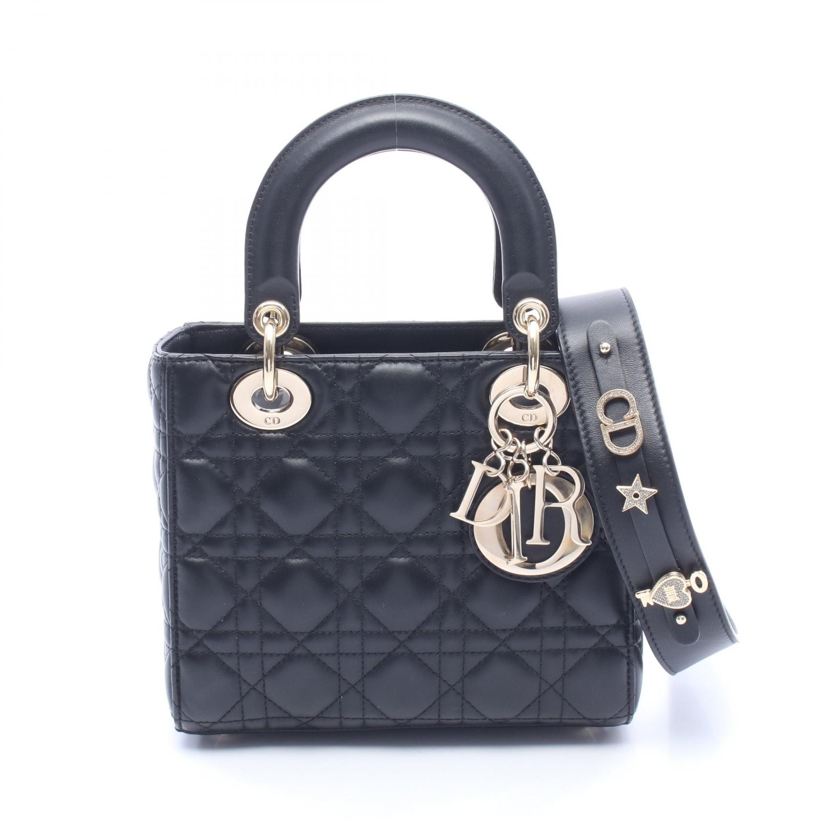 ディオール Dior LADY DIOR MY ABCDIOR レディディオール スモール 2WAY ハンドバッグ バッグ レザー レディース ブラック系 【中古】