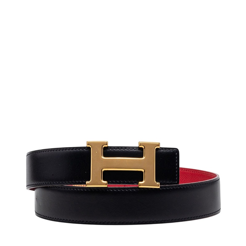 エルメス コンスタンス Hベルト ベルト サイズ:65 ブラック レッド ボックスカーフ レディース HERMES 【中古】
