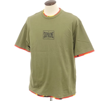 【中古】シュプリーム Supreme 2022年春夏 Layered S/S Top コットン クルーネック 半袖Tシャツ オリーブ【サイズL】【メンズ】