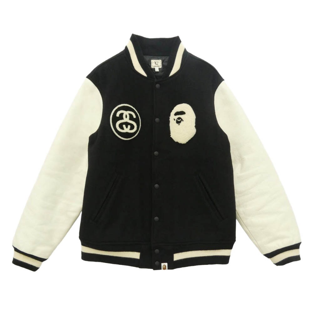 A BATHING APE アベイシングエイプ STUSSY ステューシー × STUSSY 30th Anniversary Varsity Jacket ステューシー 30周年 ロゴ  L【中古】