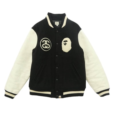 A BATHING APE アベイシングエイプ STUSSY ステューシー × STUSSY 30th Anniversary Varsity Jacket ステューシー 30周年 ロゴ L【中古】