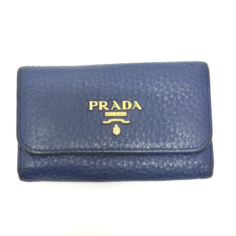 プラダ PRADA トライアングルプレート 1PG222 6連 キーケース レザー ブルー