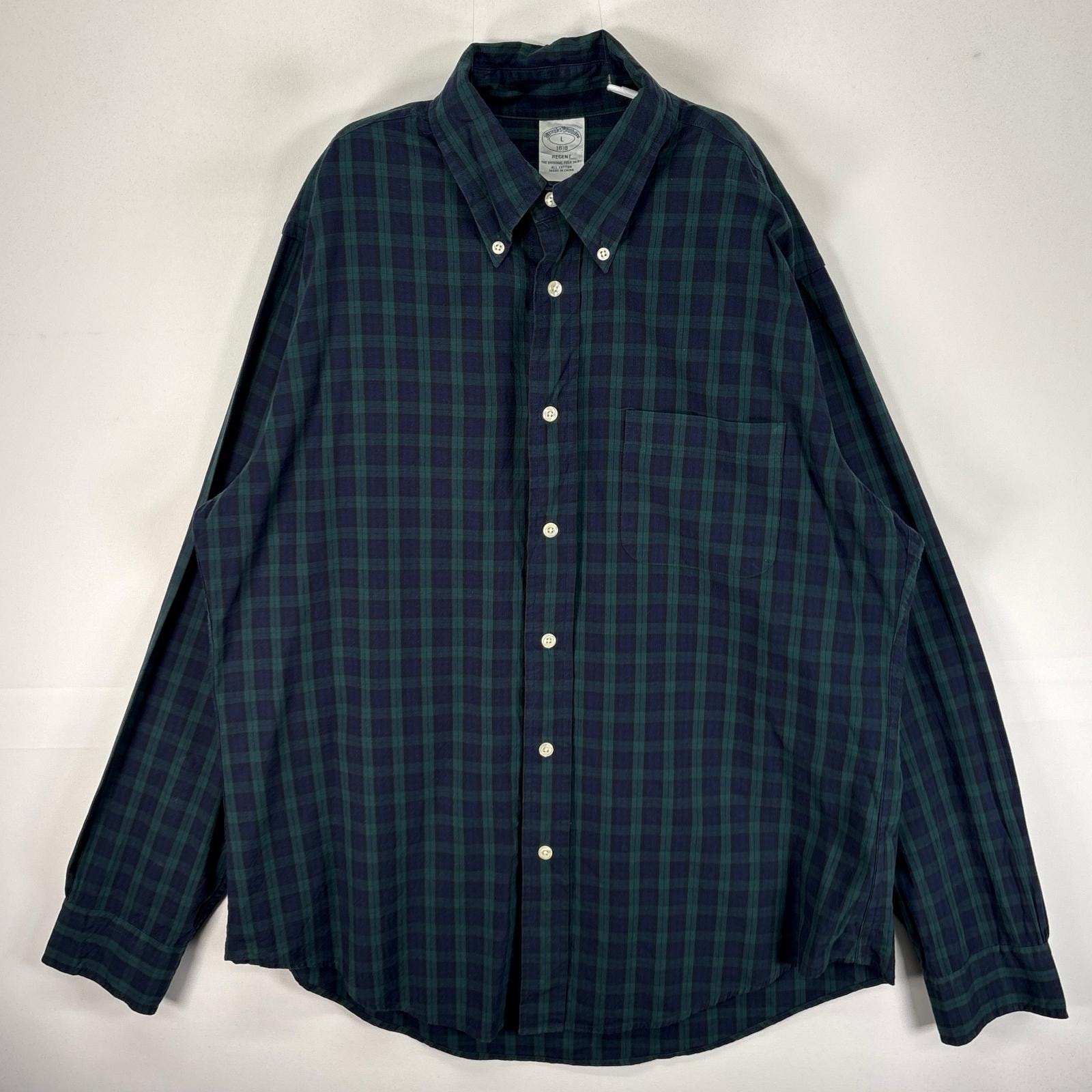 古着 ブルックスブラザーズ Brooks Brothers 長袖シャツ ボタンダウン 胸ポケット L  ネイビー系 チェック メンズ