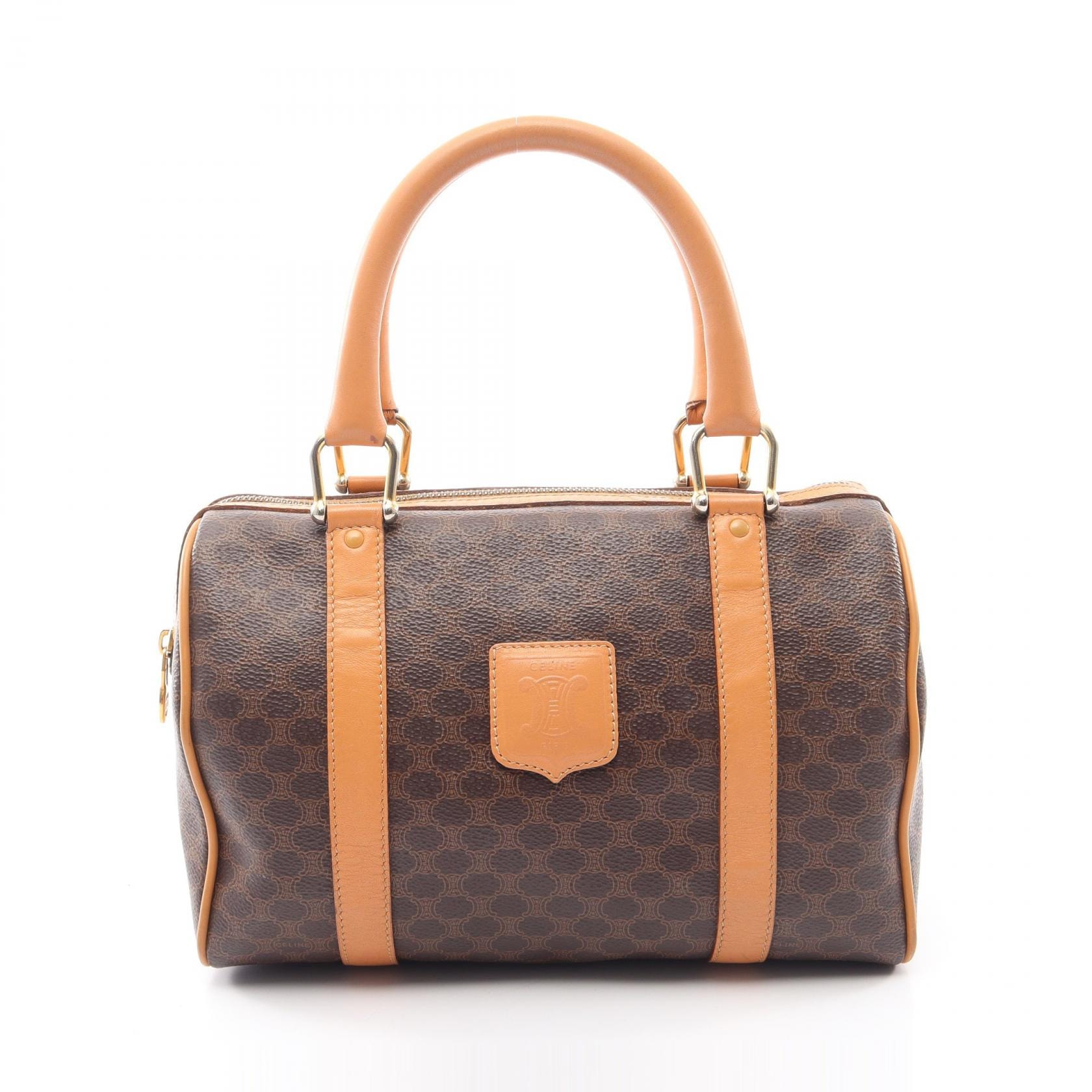 セリーヌ CELINE マカダム ボストンバッグ ハンドバッグ バッグ PVCコーティングキャンバス レザー レディース ブラウン系 【中古】