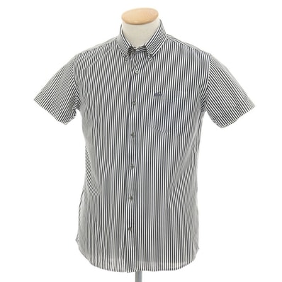 【中古】ラコステ LACOSTE コットンポリエステル ストライプ ボタンダウン 半袖シャツ ネイビーxホワイト【サイズ2】【メンズ】