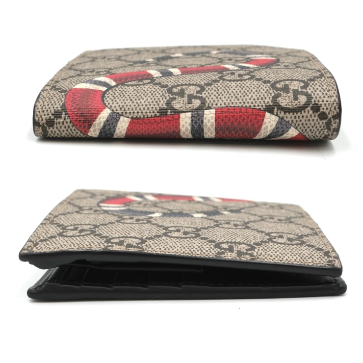 GUCCI（グッチ）キングスネーク GGスプリーム 二つ折り財布 コンパクトウォレット ベージュ PVC レザー メンズ 451266 2778【中古】 B (目立った傷や汚れなし)】GUCCI（グッチ）キングスネーク GG