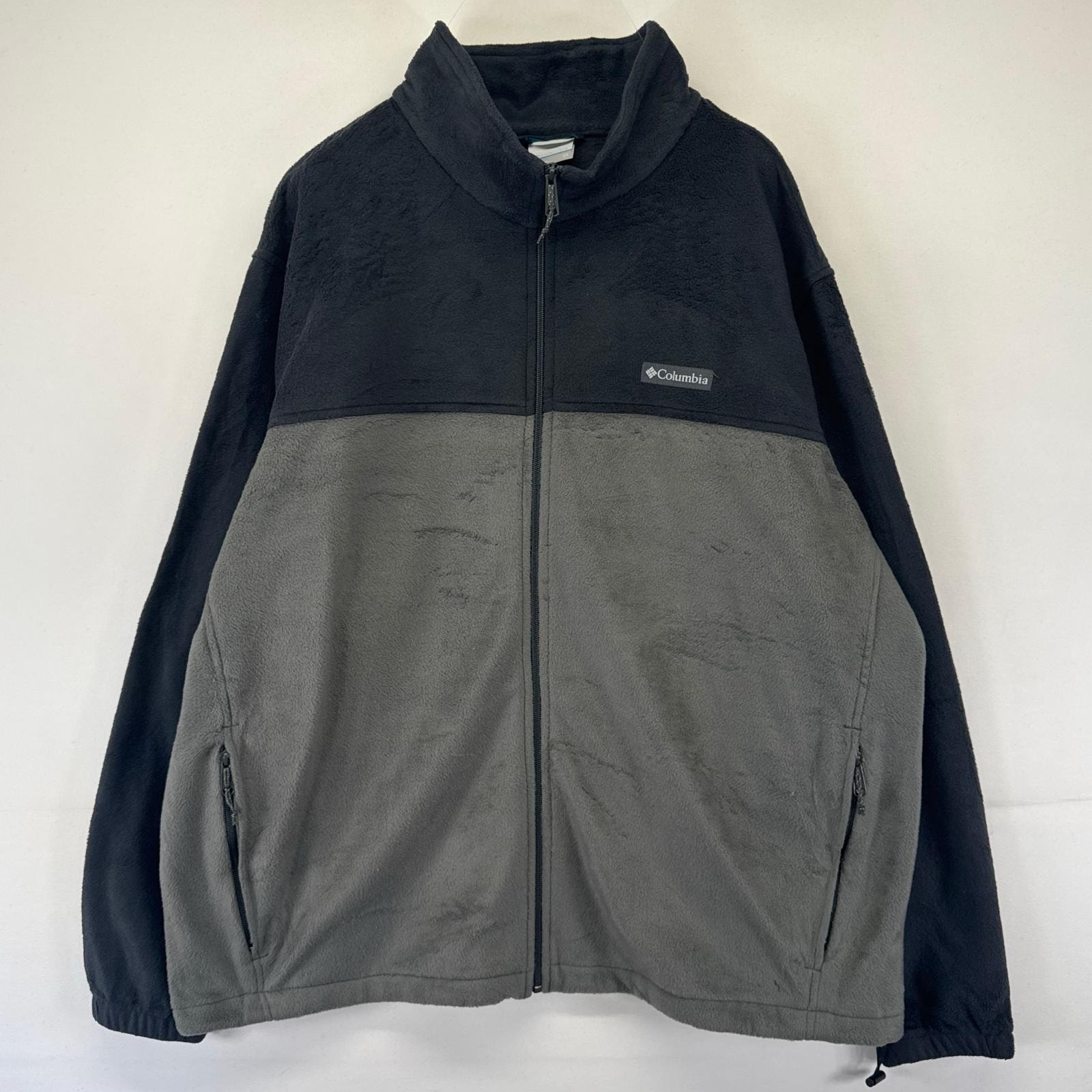 古着 コロンビア Columbia フリース ジャケット フルジップ ワンポイントロゴ 大きいサイズ 3XL  グレー系 ツートン メンズ