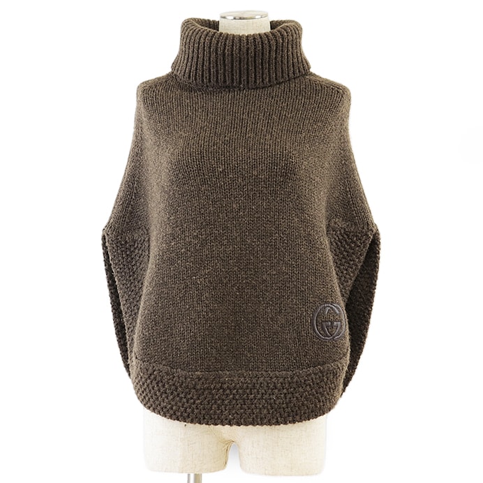 グッチ ニットポンチョ ケープ キャメル100% キャメルヘア グレー S