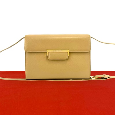 YVES SAINT LAURENT イヴ・サンローラン ロゴ 金具 レザー ショルダーバッグ ベージュ
76279
