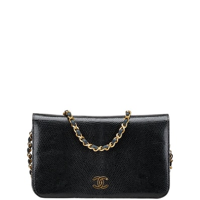 シャネル ココマーク チェーン ショルダーバッグ ブラック リザード レディース CHANEL 【中古】
