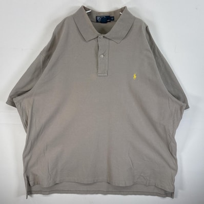 古着 90's/90年代 ポロバイラルフローレン Polo by Ralph Lauren 鹿の子 半袖 ポロシャツ ワンポイント ロゴ 刺繍 大きいサイズ 2ボタン 3XB BIG ベージュ系 無地 メンズ