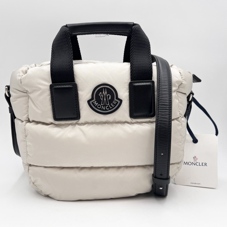 MONCLER(モンクレール)Mini Caradoc ミニカラドック トートバッグ ショルダーバッグ ダウン ナイロン ベージュ系 ブラック レザー