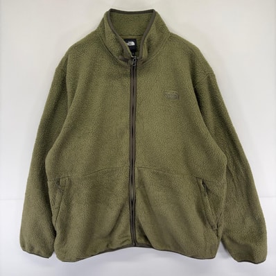 古着 ザ・ノースフェイス THE NORTH FACE ジャケット ロゴ 大きいサイズ フルジップ ボアフリース 刺繍 2XL グリーン系 メンズ