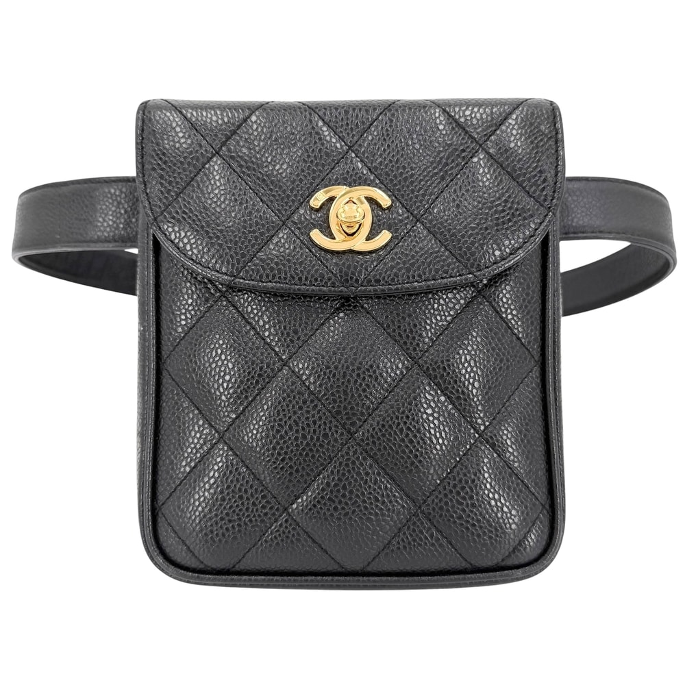 CHANEL シャネル ウエストバッグ マトラッセ ボディバッグ 小さめ ココマーク   キャビアスキン   ブラック 黒 ゴールド金具 レディース【中古品】