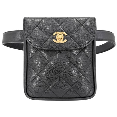 CHANEL シャネル ウエストバッグ マトラッセ ボディバッグ 小さめ ココマーク キャビアスキン ブラック 黒 ゴールド金具 レディース【中古品】