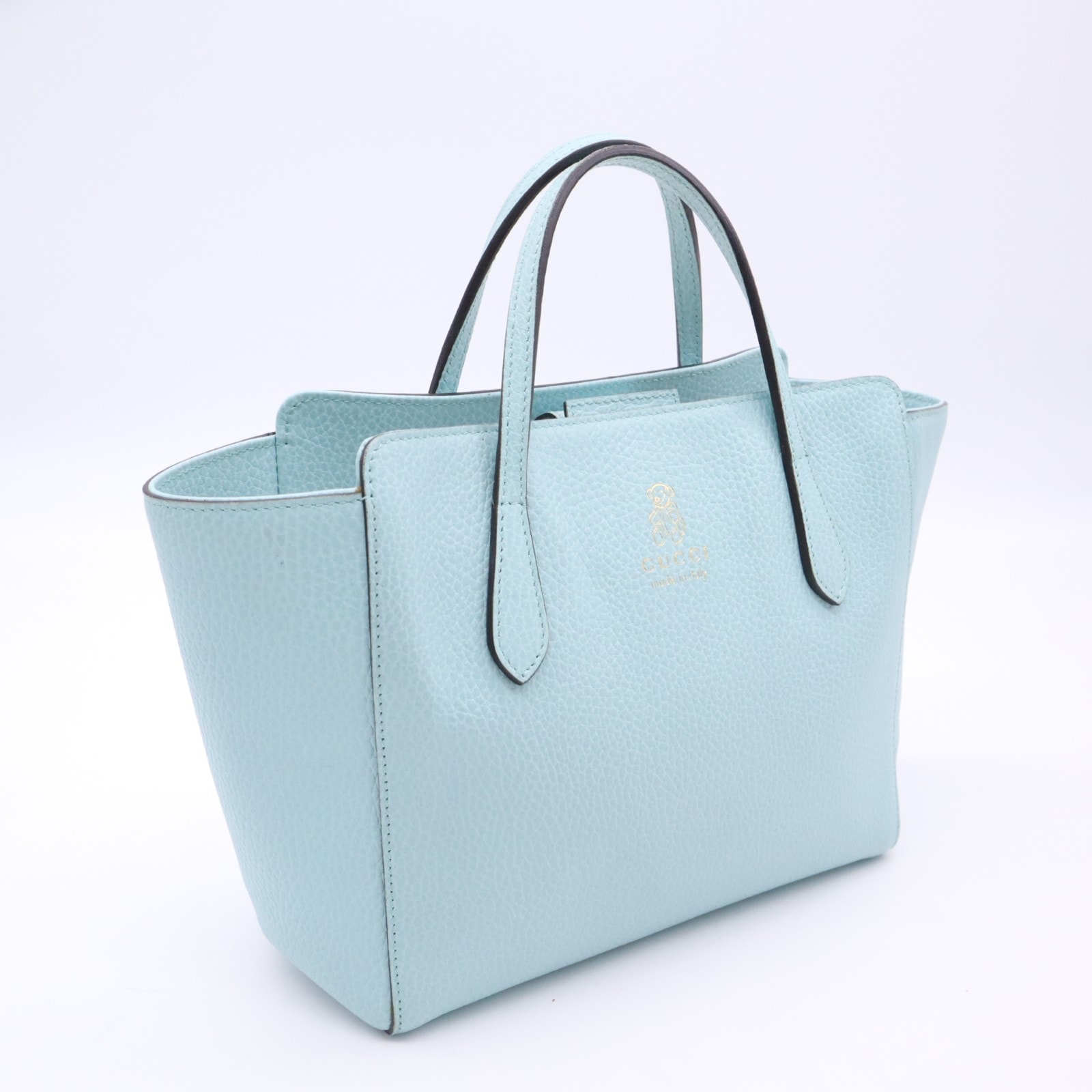 美品 GUCCI グッチ レザー チルドレンズ スウィング トートバッグ 355640 ハンドバッグ ミントグリーン ゴールド レザー レディース