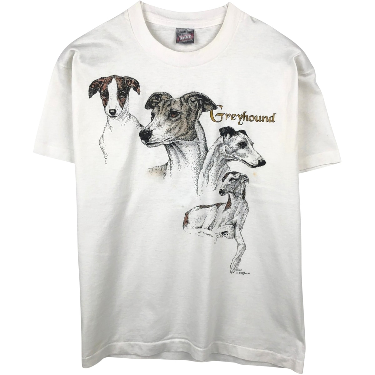 古着 90年代 フルーツオブザルーム FRUIT OF THE LOOM GREYHOUND グレイハウンド 犬柄 アニマルTシャツ USA製 メンズL相当 ヴィンテージ/eaa648768