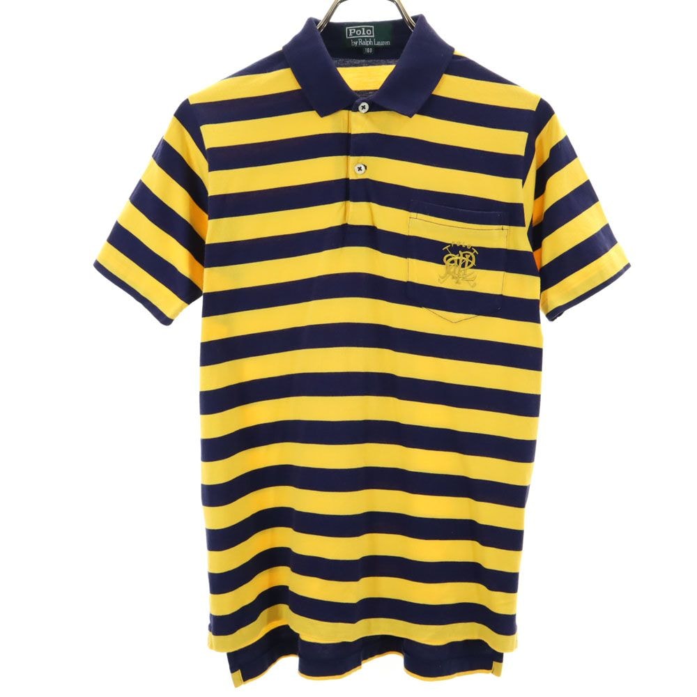 Polo by Ralph Lauren ポロバイラルフローレン 80s 緑タグ ヴィンテージ ボーイズ ボーダー柄 半袖 ポロシャツ 160cm イエロー×ネイビー