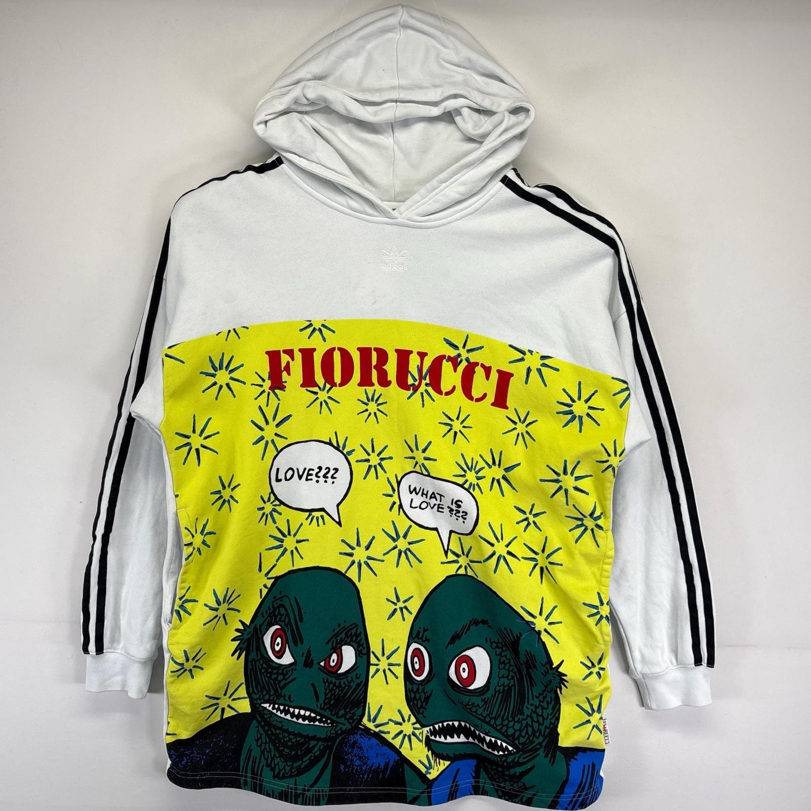 古着 アディダス adidas パーカー フィオルッチコラボ トレーナー キャラプリント フーディ スポーツ 袖ライン 4XOT ホワイト メンズ