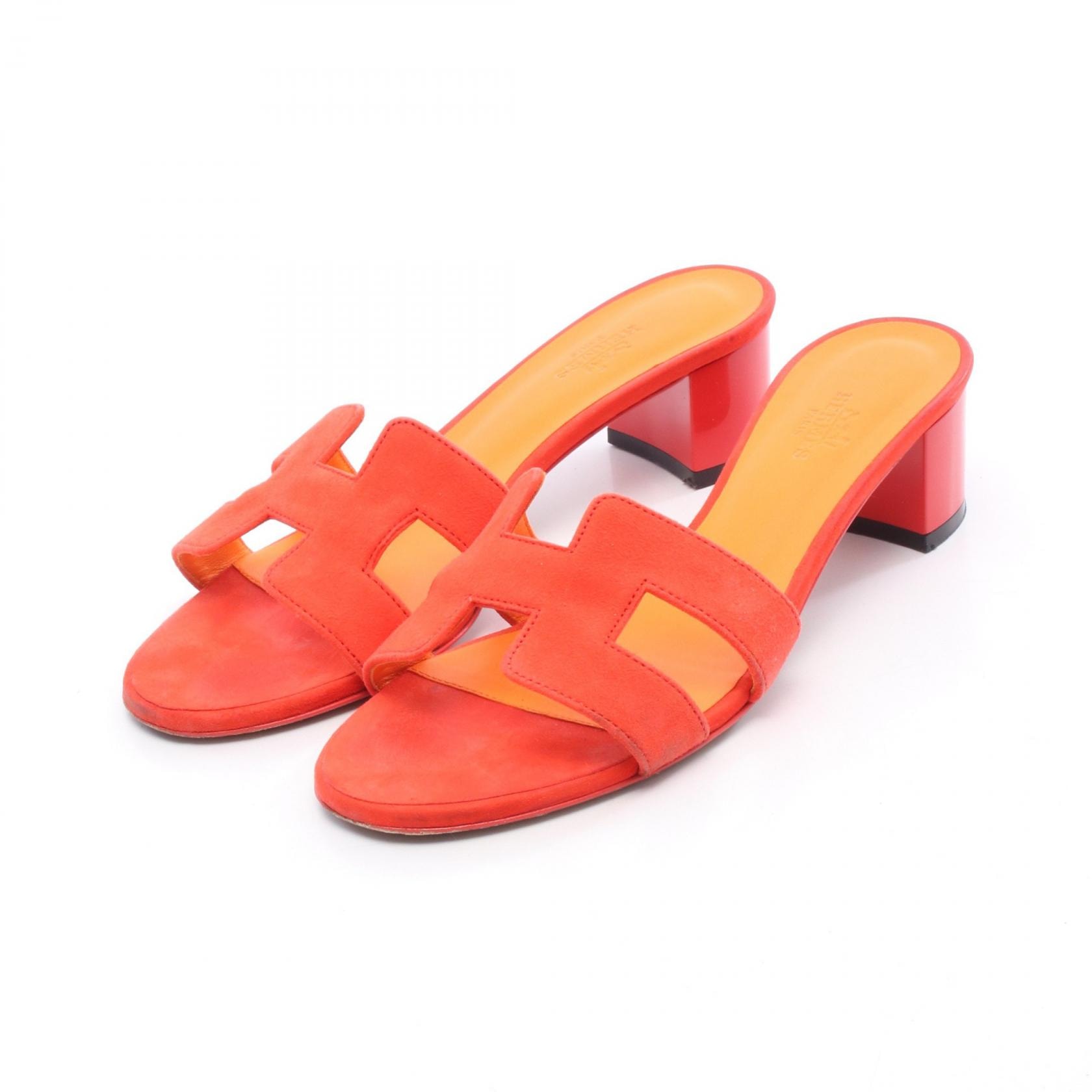 傷や汚れあり】エルメス HERMES オアジス ミュール 靴 レザー オレンジ