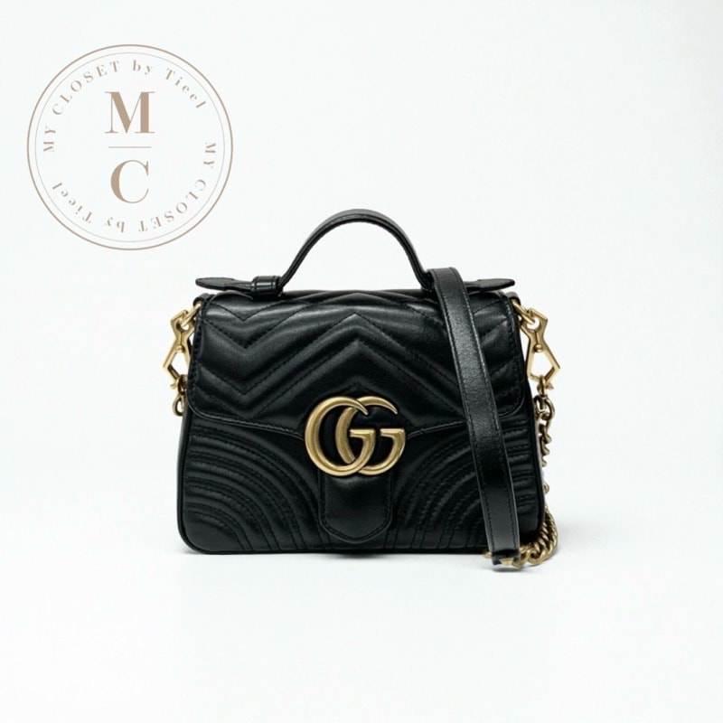 グッチ GUCCI バッグ ショルダーバッグ ブラック ゴールド GGマーモント ミニトップハンドルバッグ 2way ハンドバッグ