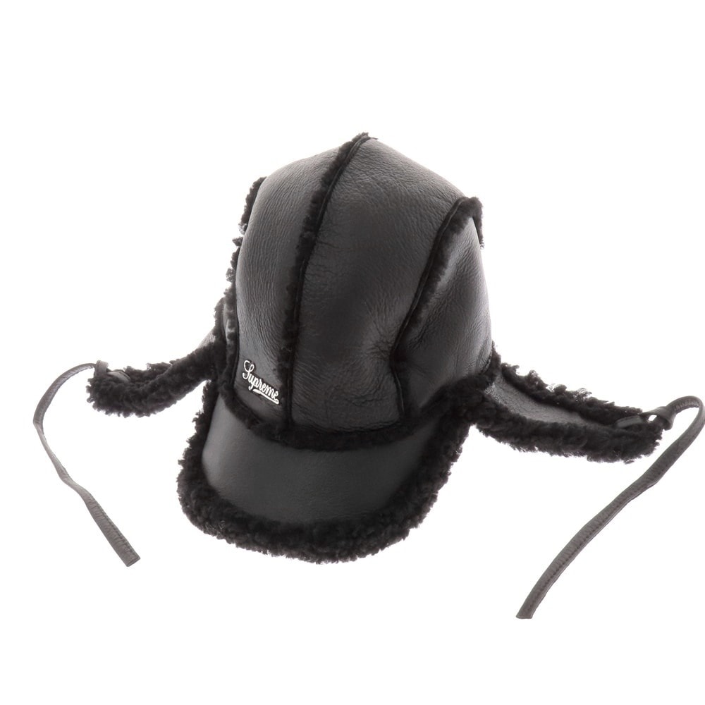 【中古】シュプリーム Supreme 2025年秋冬 Shearling Lined Earflap Cap シープレザー フライトキャップ ブラック【サイズ58cm S/M】【メンズ】