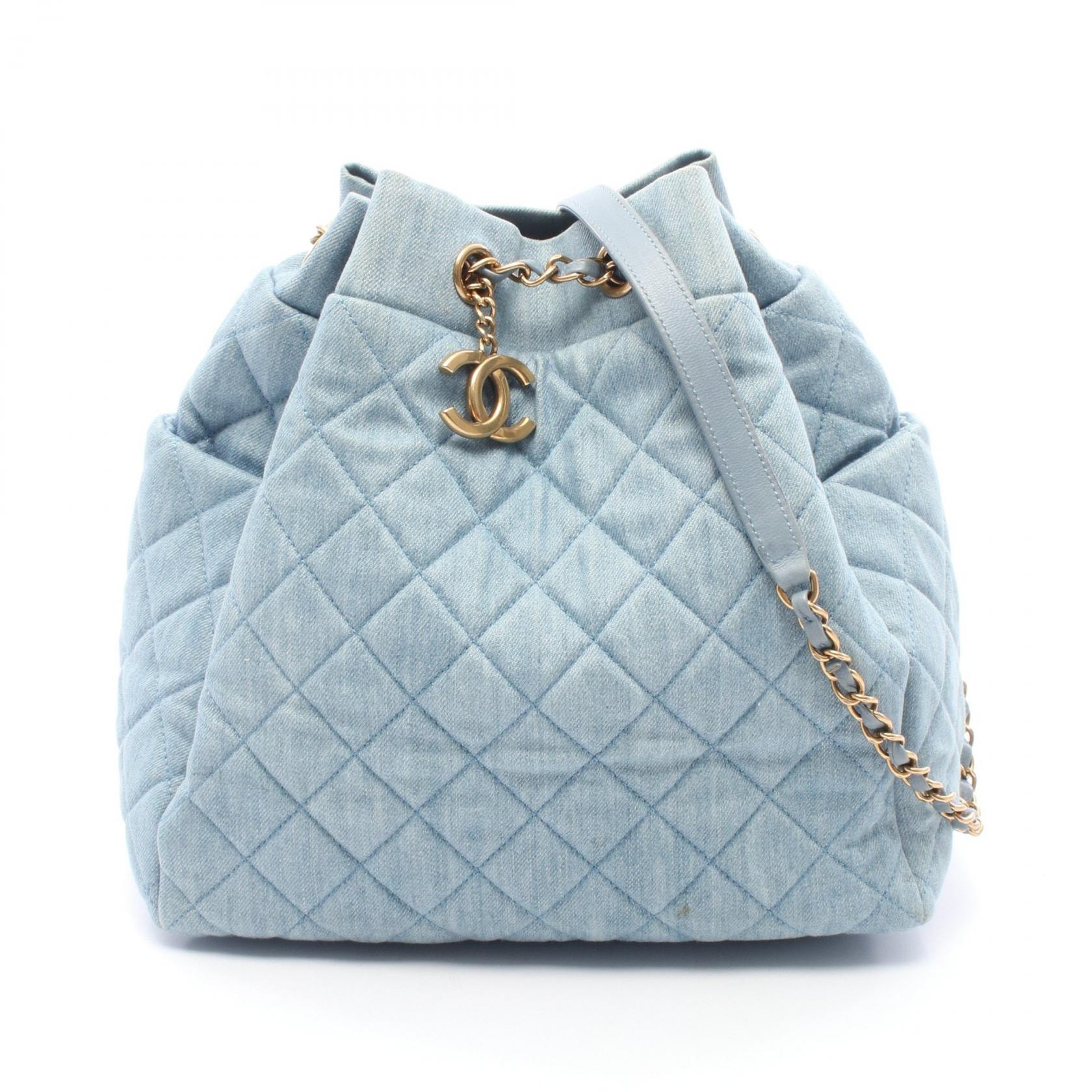シャネル CHANEL マトラッセ ドローストリング ショルダーバッグ バッグ デニム レザー レディース ブルー系 【中古】