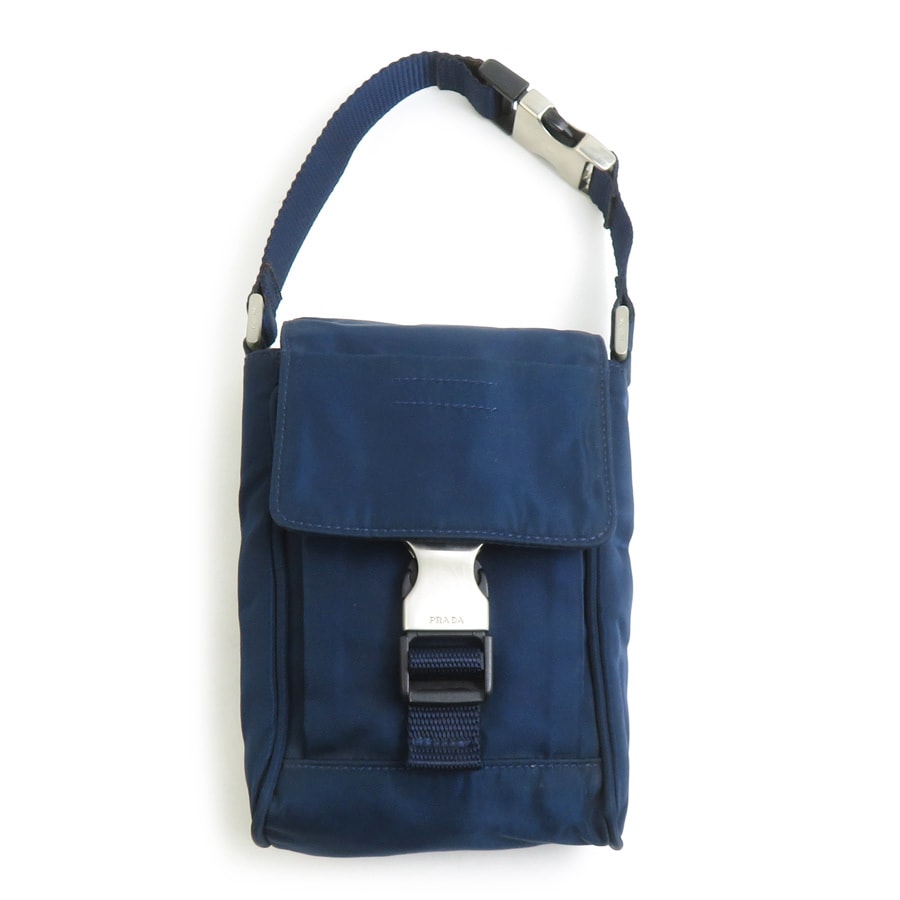 プラダ PRADA ポーチ ナイロン ネイビー シルバー メンズ【中古】 e61258a