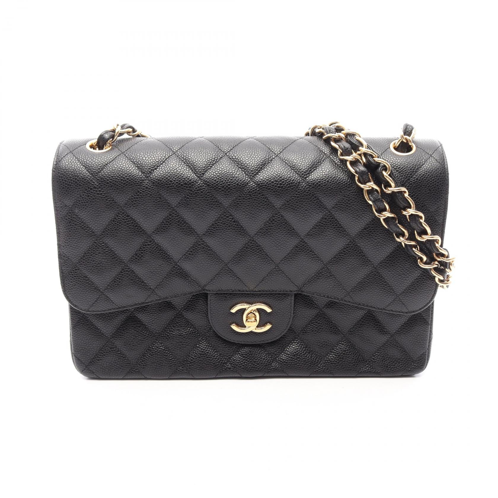 シャネル CHANEL デカマトラッセ30 クラシック ラージ Wフラップ ショルダーバッグ バッグ キャビアスキン(グレインドカーフ) レディース ブラック系 A58600 【中古】