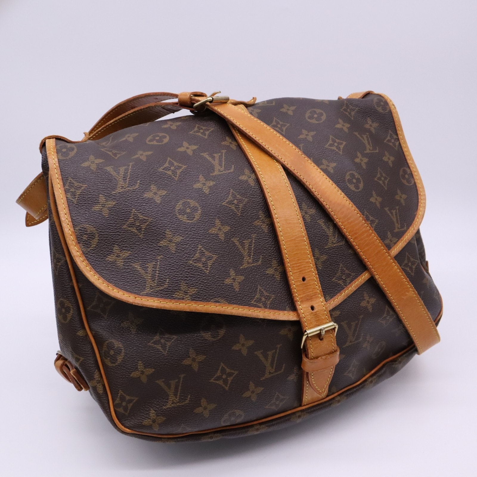 LOUIS VUITTON ルイ・ヴィトン モノグラム ソミュール35 M42254 ショルダーバッグ ブラウン ベージュ コーティングキャンバス レザー レディース