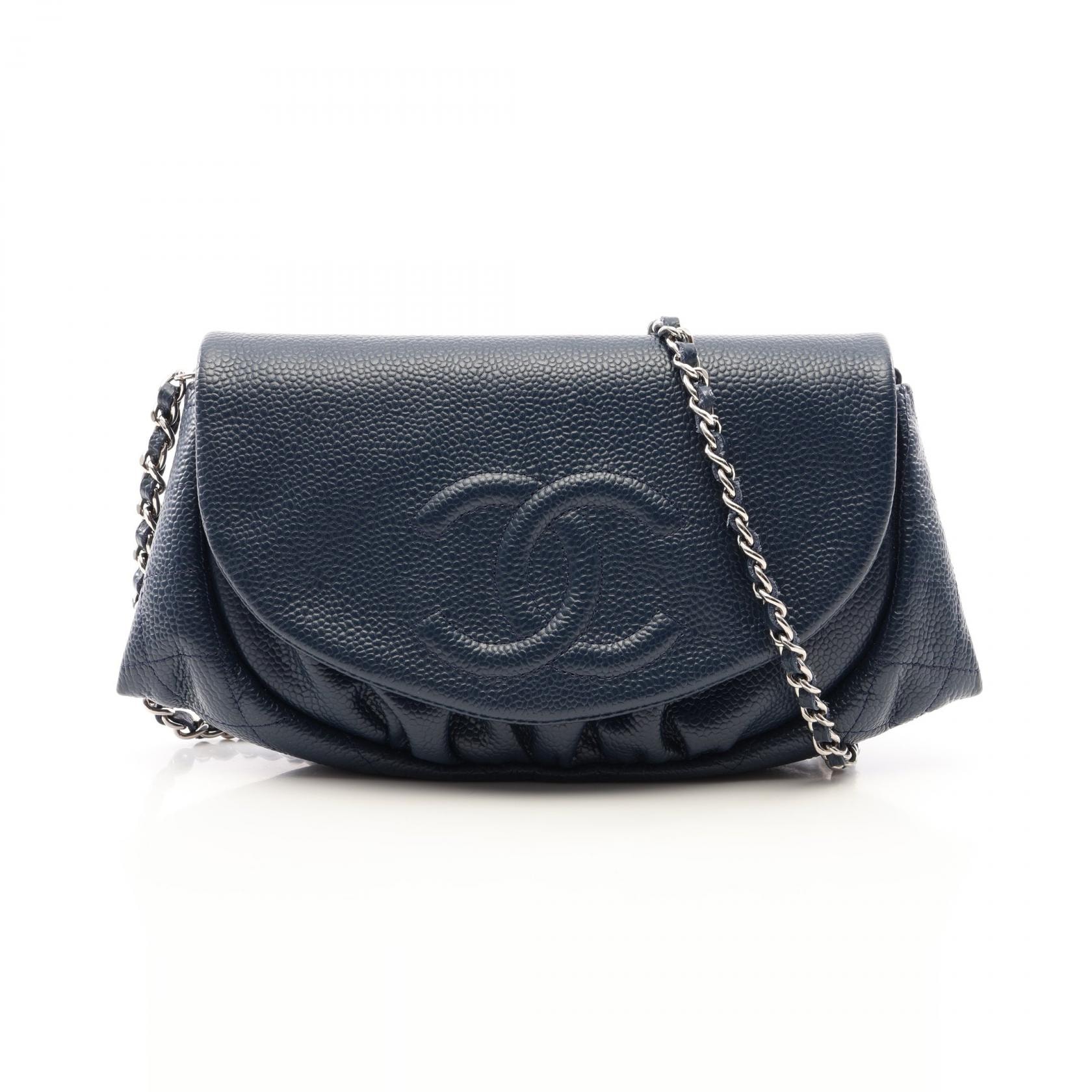 シャネル CHANEL ハーフムーン ココマーク ショルダーバッグ バッグ キャビアスキン(グレインドカーフ) レディース ネイビー系 A40033 【中古】