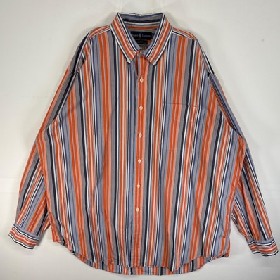古着 ラルフローレン RALPH LAUREN 長袖シャツ ストライプ BLAKE 大きいサイズ XL オレンジ系 マルチカラー メンズ