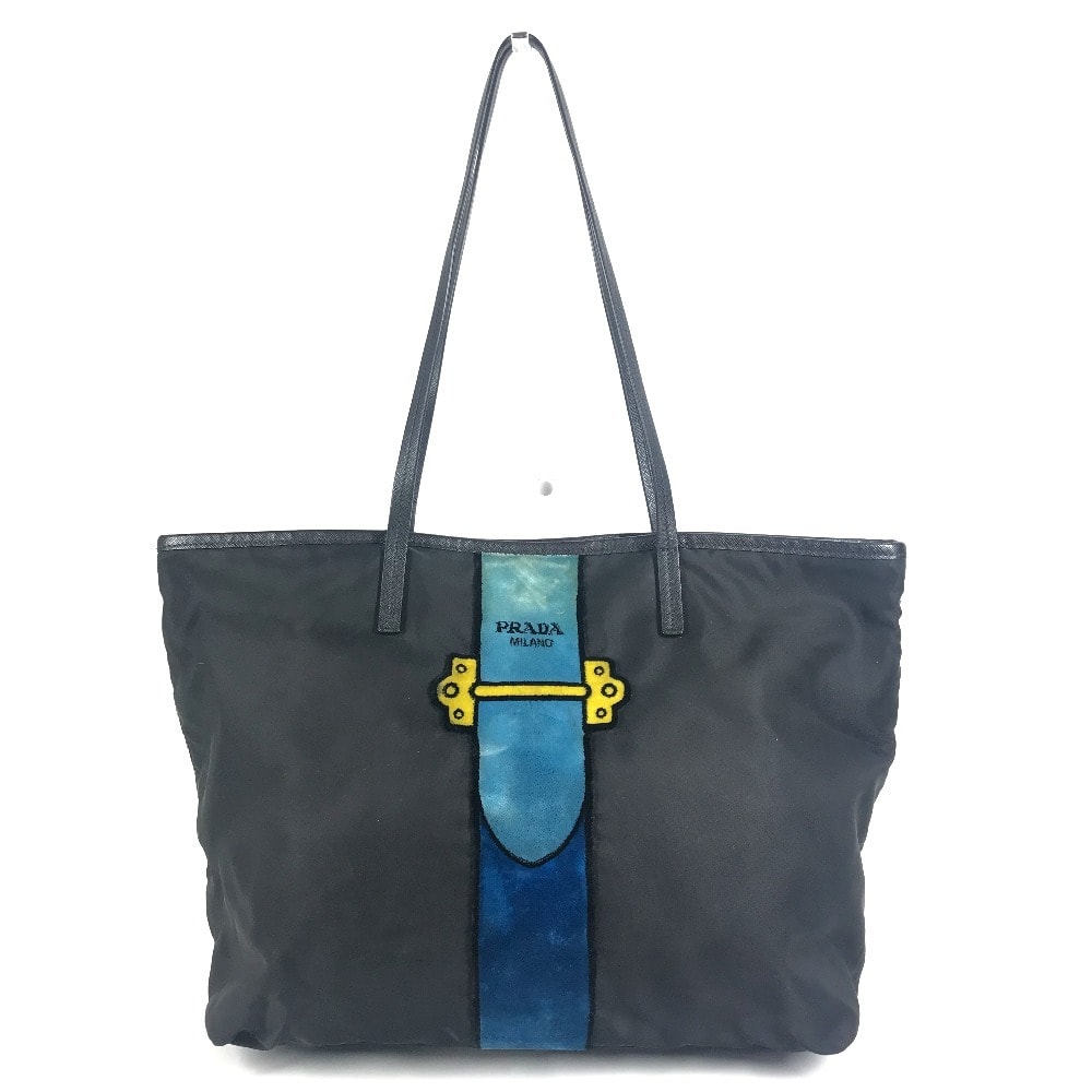 プラダ PRADA カイエトロンプルベルト ロゴ ストライプ カバン ショルダーバッグ 肩掛け トートバッグ レザー/ナイロン ブラック