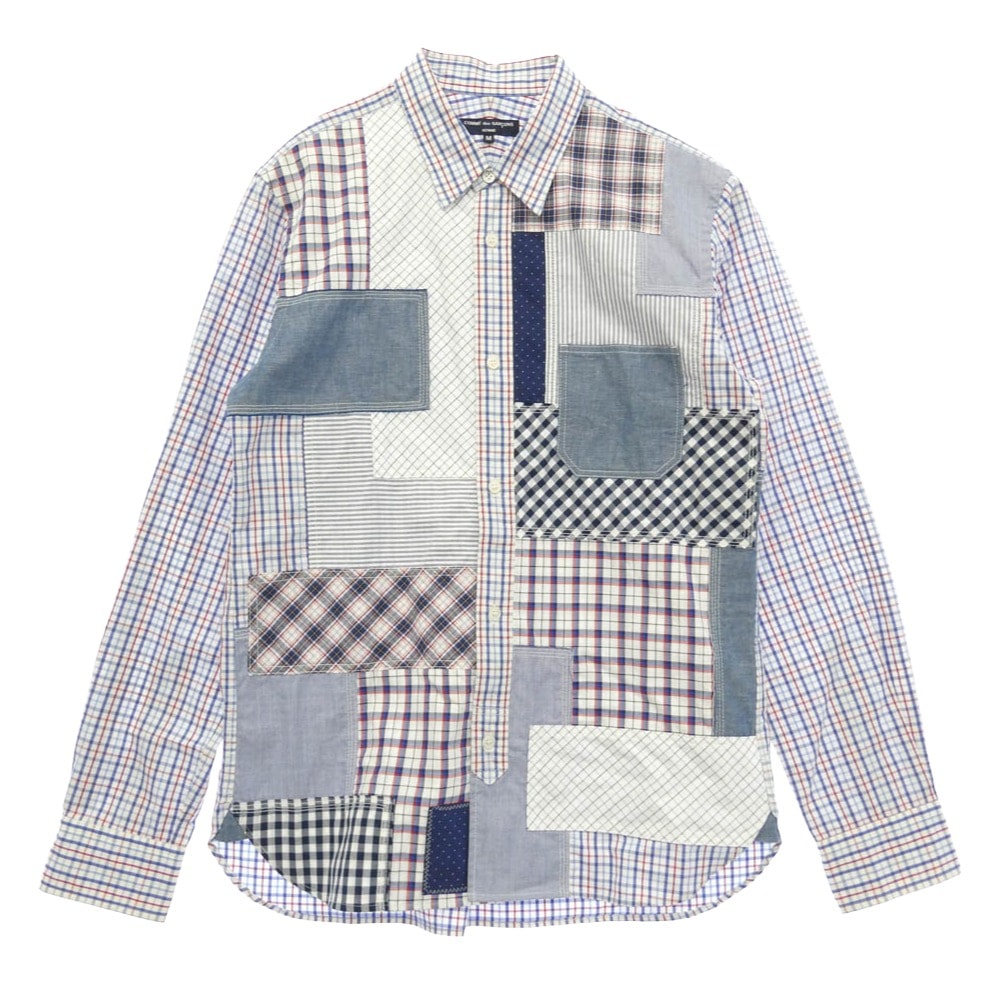 COMME des GARCONS HOMME コムデギャルソンオム AD2014 HO-B048 CDG パッチワーク チェック ストラップ 柄 長袖 シャツ マルチカラー系 M【中古】