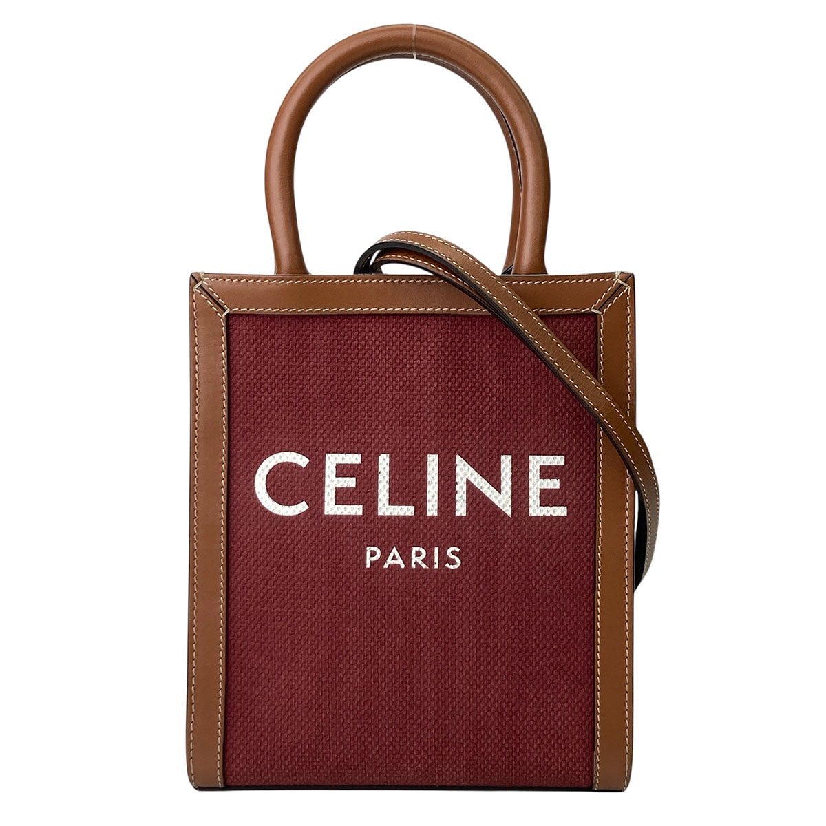 CELINE セリーヌ ミニ パーティ カルカバ 2wayハンドバッグ ショルダーバッグ キャンバス レザー ブラウン ボルドー  レディース【中古】