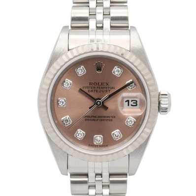 ロレックス ROLEX デイトジャスト 10Pダイヤ K番 腕時計 時計 K18WG(ホワイトゴールド) ステンレススチール ダイヤモンド レディース ピンク系 新ダイヤ 79174G 【中古】
