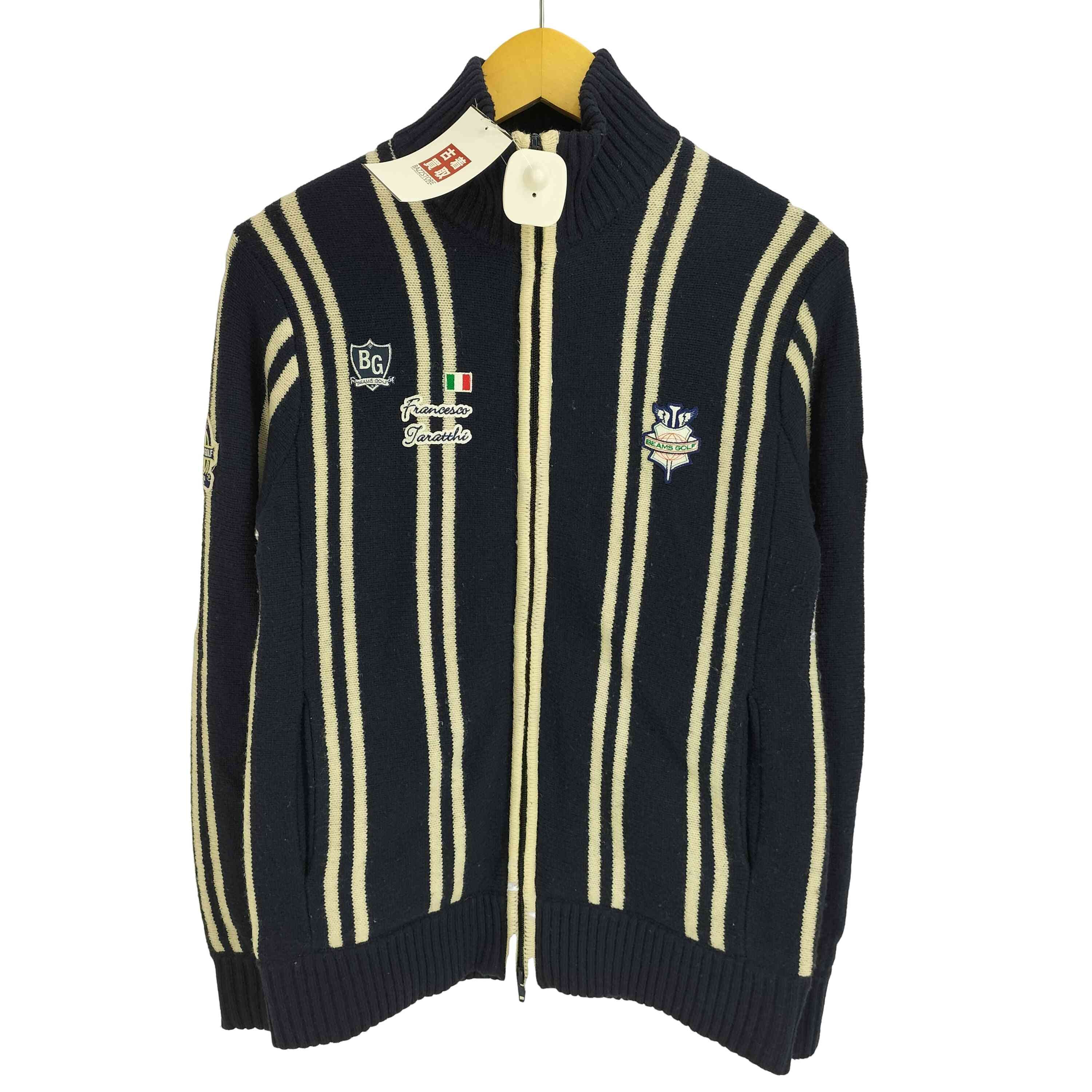 目立った傷や汚れなし】GOLF ストライプ ワッペン刺繍 ニット