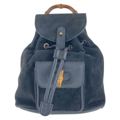 GUCCI グッチ ヴィンテージ バンブー ブラック 黒 ゴールド金具 スウェード リュック・デイパック 506415 【中古】