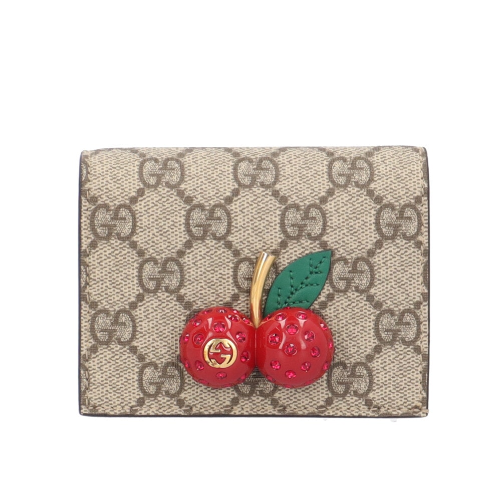 GUCCI Cherry GG Supreme Canvas Card Case