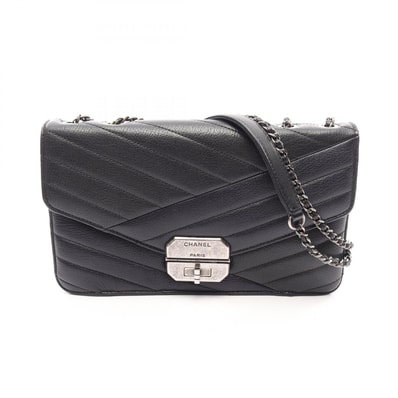 シャネル CHANEL 2.55 バイアスステッチ ショルダーバッグ バッグ レザー レディース ネイビー系 / ブラック系 【中古】